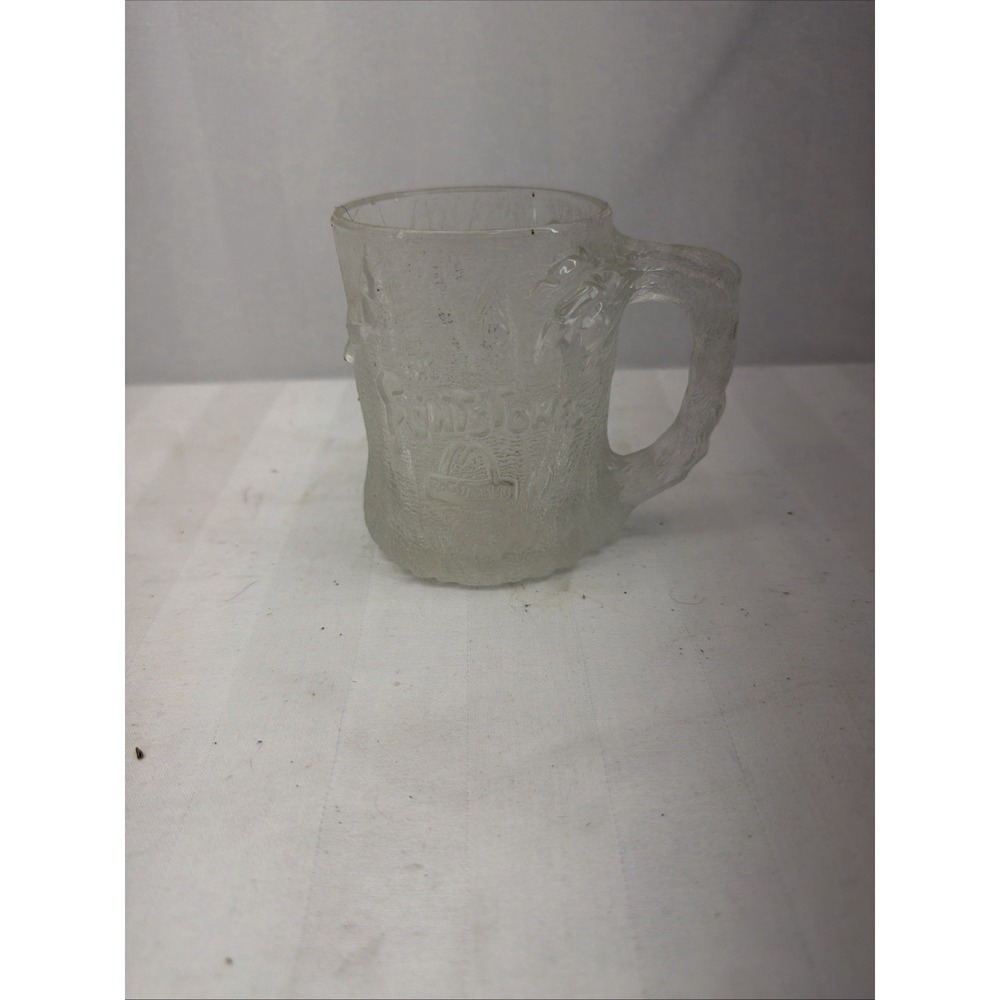 McDonald's‎ the Flintstones 1993 Vintage Clear Frosted Glass Cup Mug Collectible